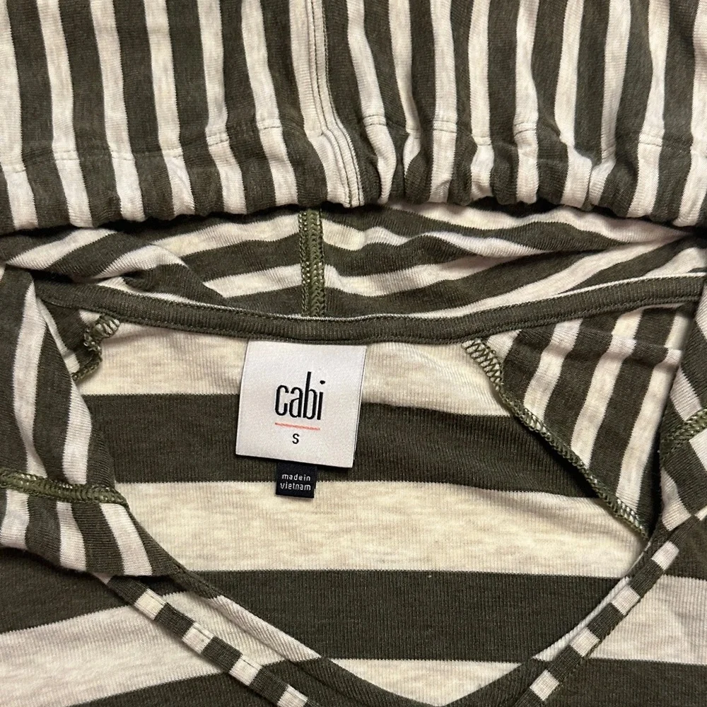 CAbi Playoff Hoodie Olive White Striped Oversized Lightweight Knit Top Size S - Picture 3 of 6